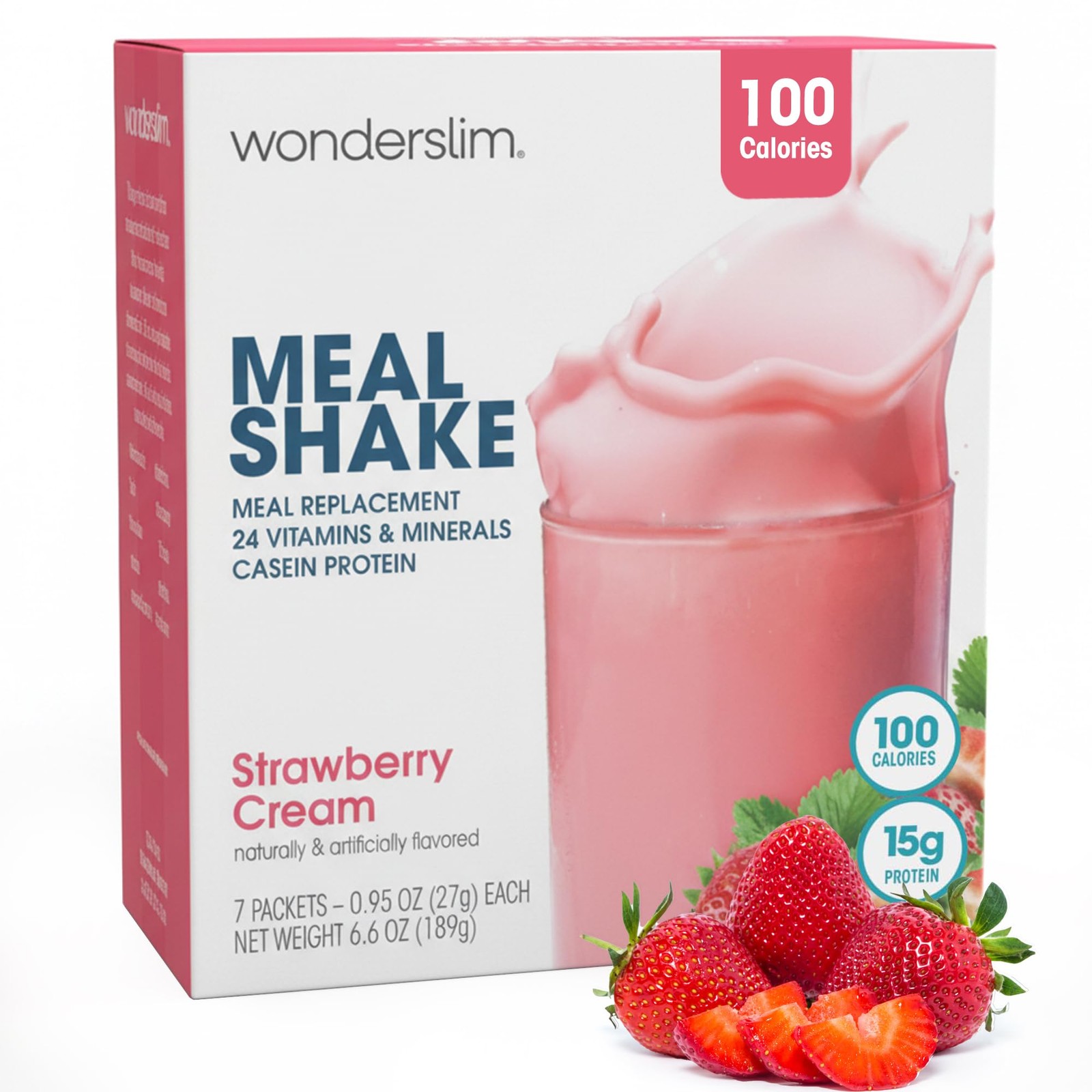 WonderSlim Meal Replacement Shake, Strawberry Cream, 15g Protein, 24 Vitamins &