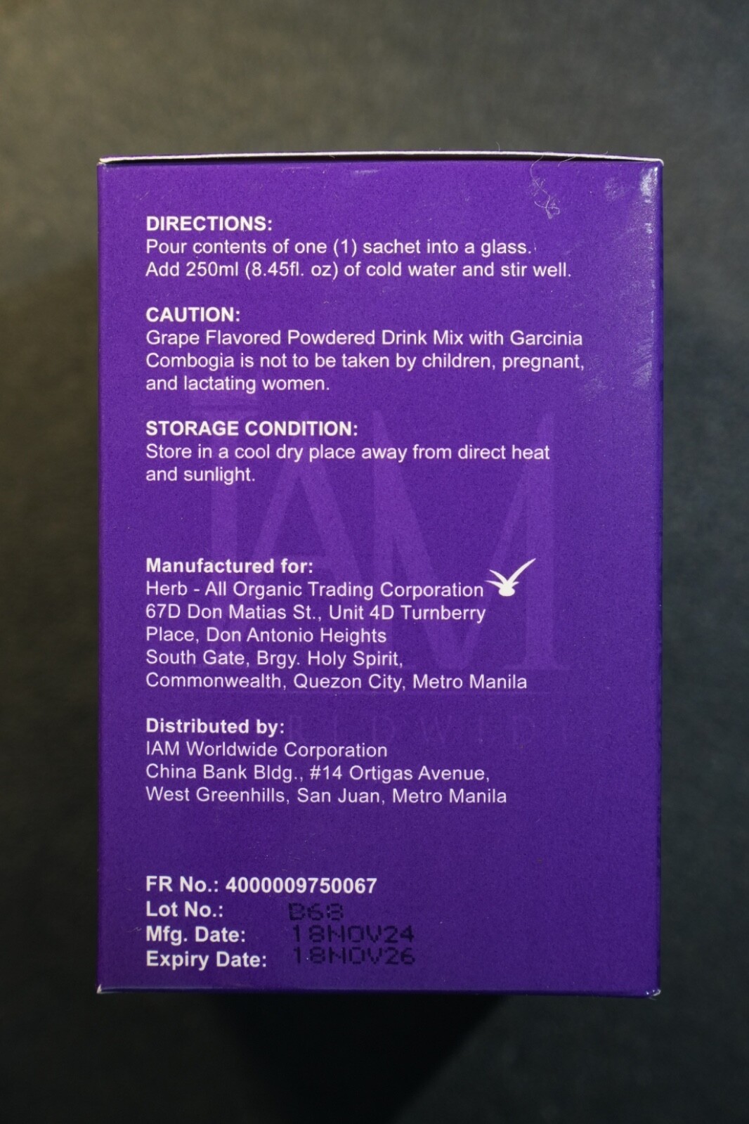 IAM Amazing Grape Flavored Drink with Garcinia Cambogia – 10 Sachets