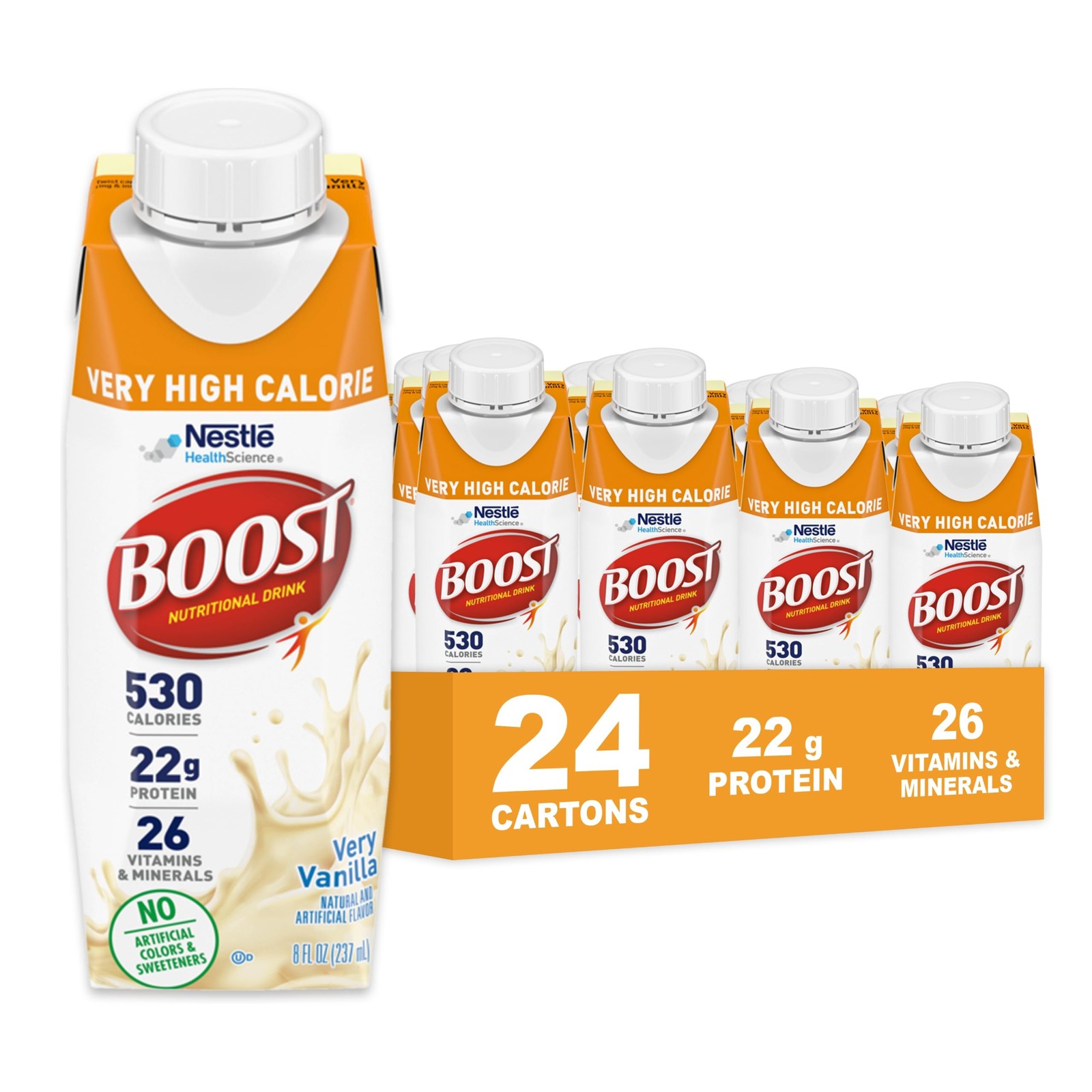 Boost Very High Calorie Vanilla Nutritional Drink – 8 Fl Oz (Pack of 24)