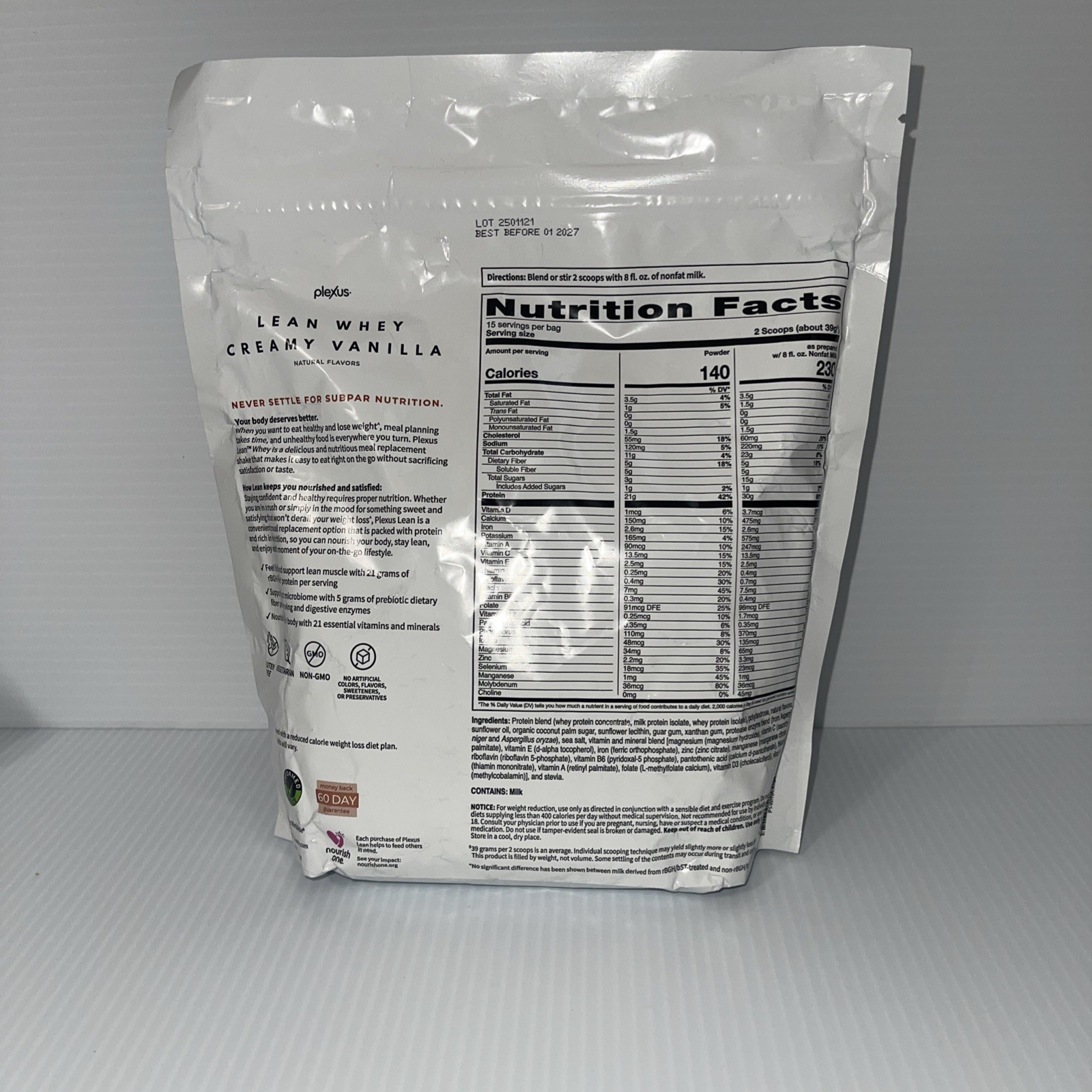 Plexus Lean Whey Protein Powder Creamy Vanilla 15 Servings