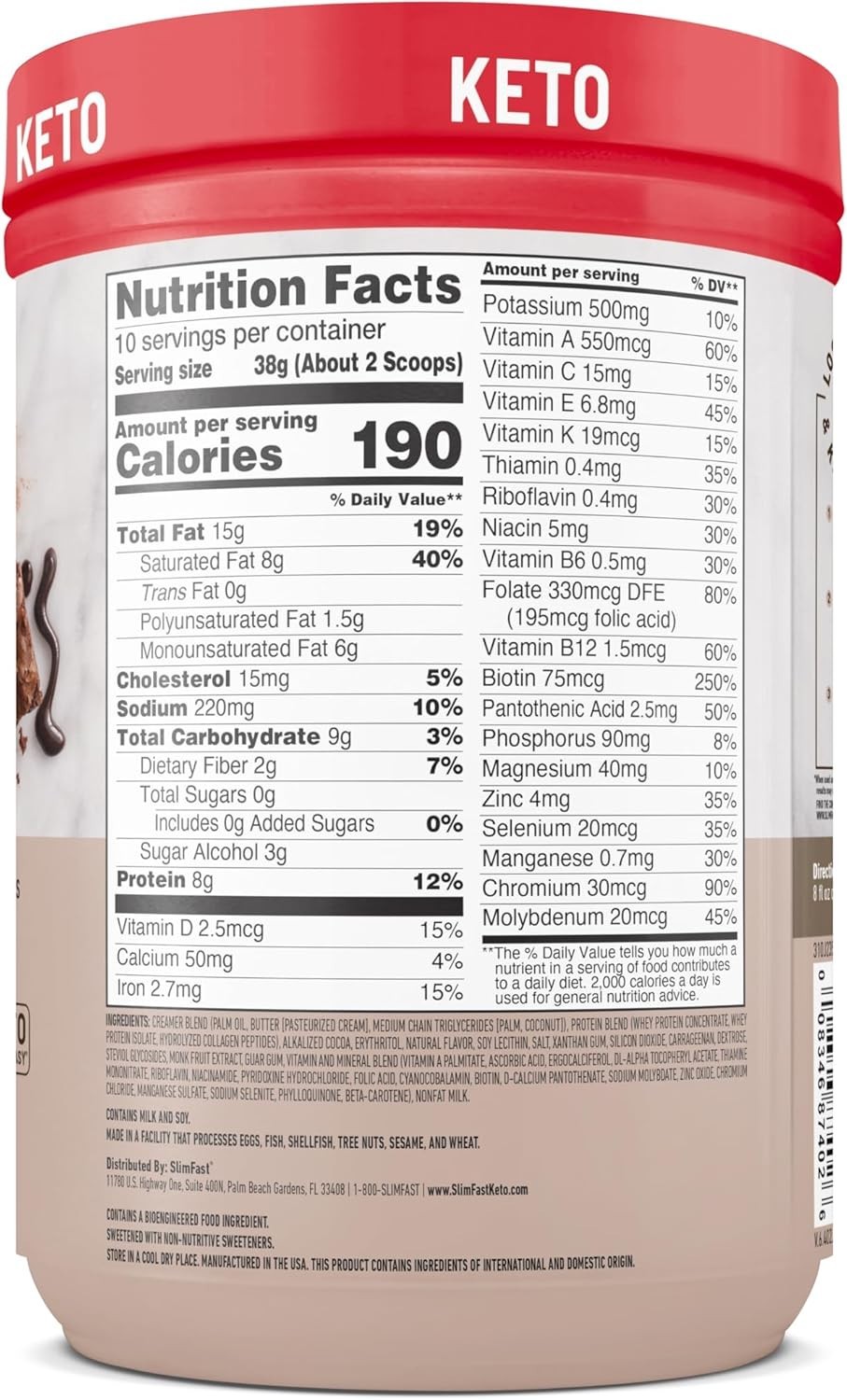 Decadent Keto Meal Replacement Shake – Fudge Brownie, 10 Servings – Gluten-Free
