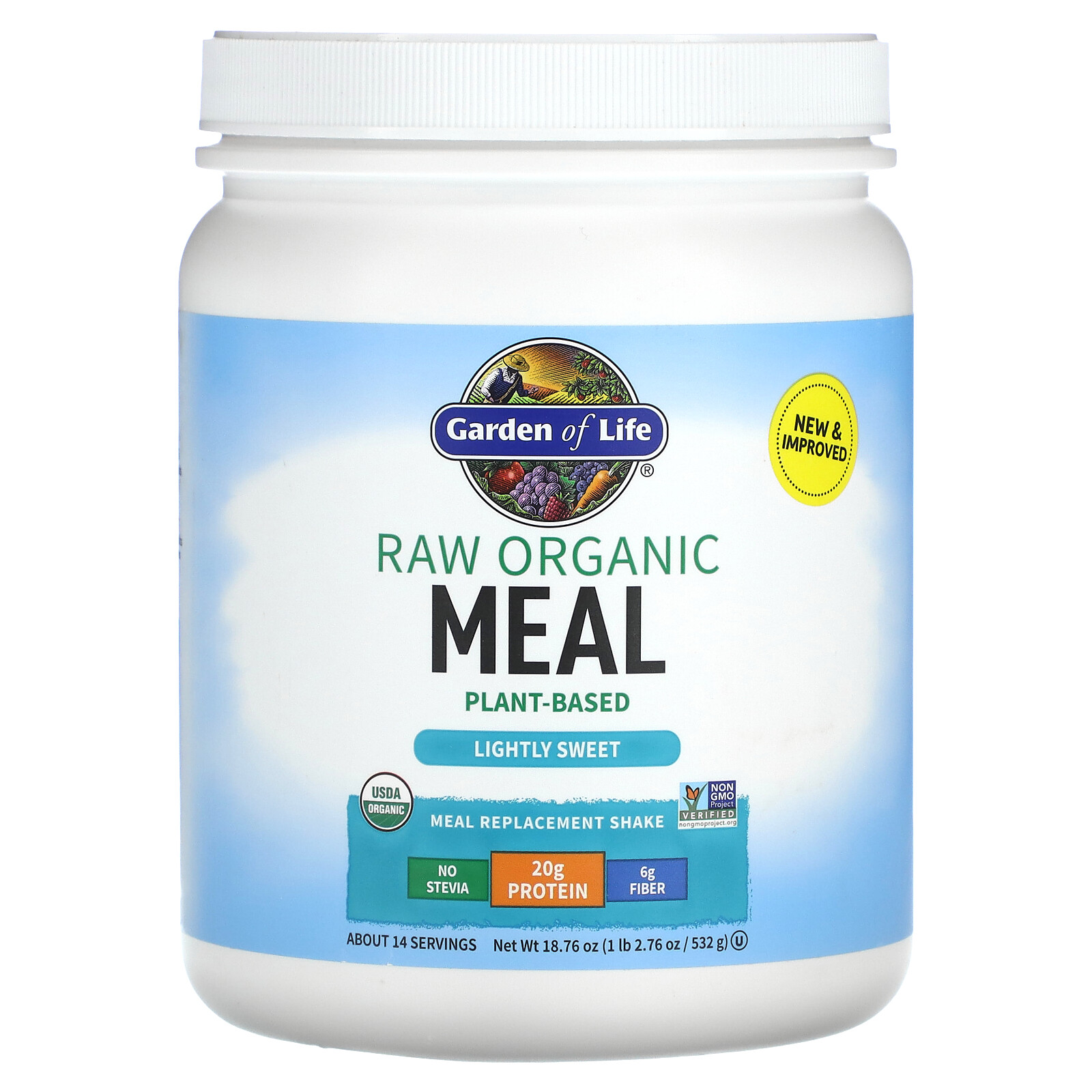 RAW Organic Meal, Meal Replacement Shake, Lightly Sweet, 18.76 oz (532 g)