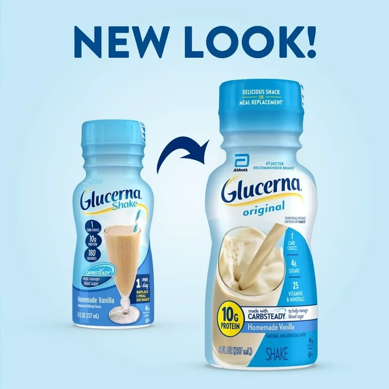 Glucerna Shake, Homemade Vanilla 🍨 •• 8-fl-oz, •• Pack of 6 Bottles.