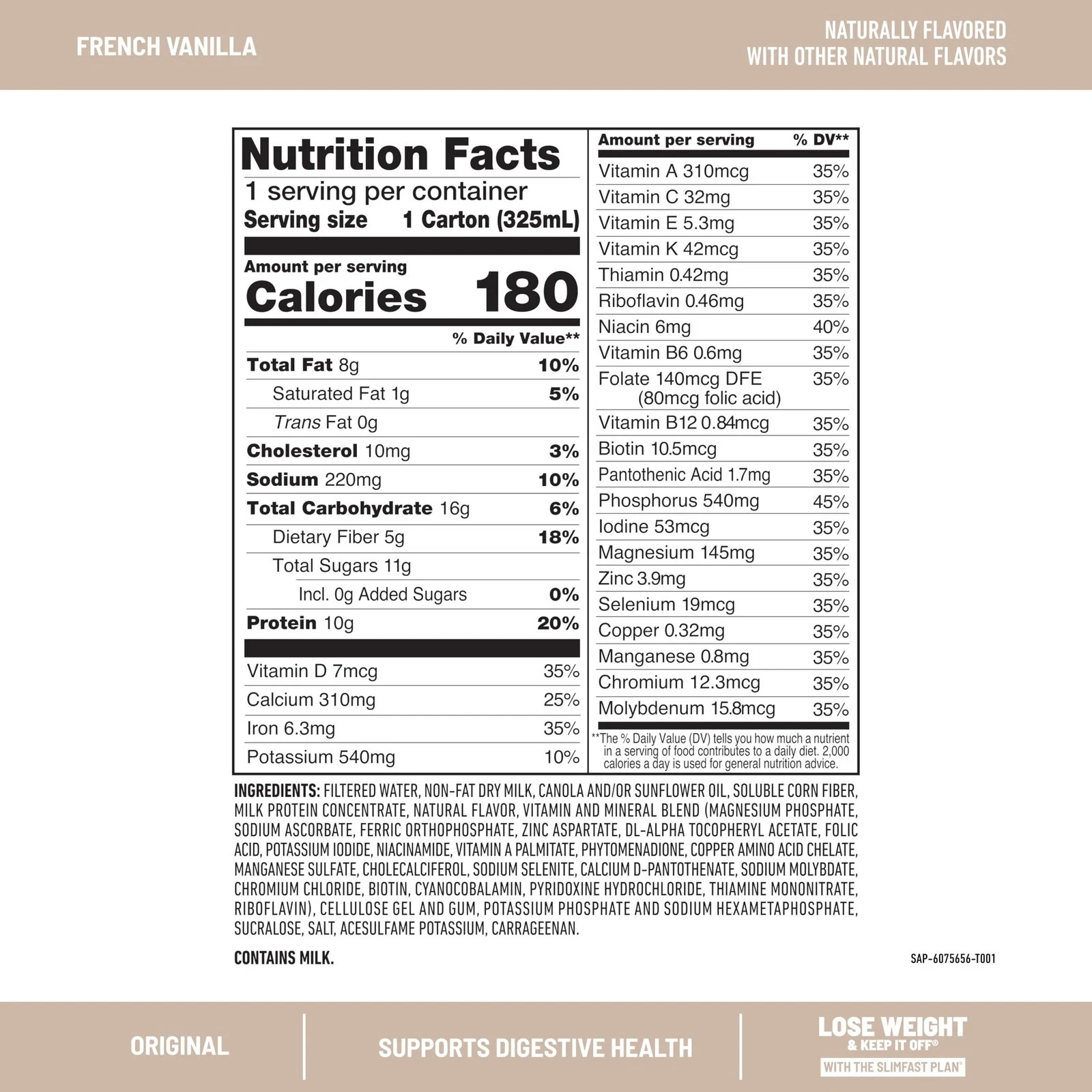 SlimFast Meal Replacement Shake, Original French Vanilla, No Added Sugar, Mea…