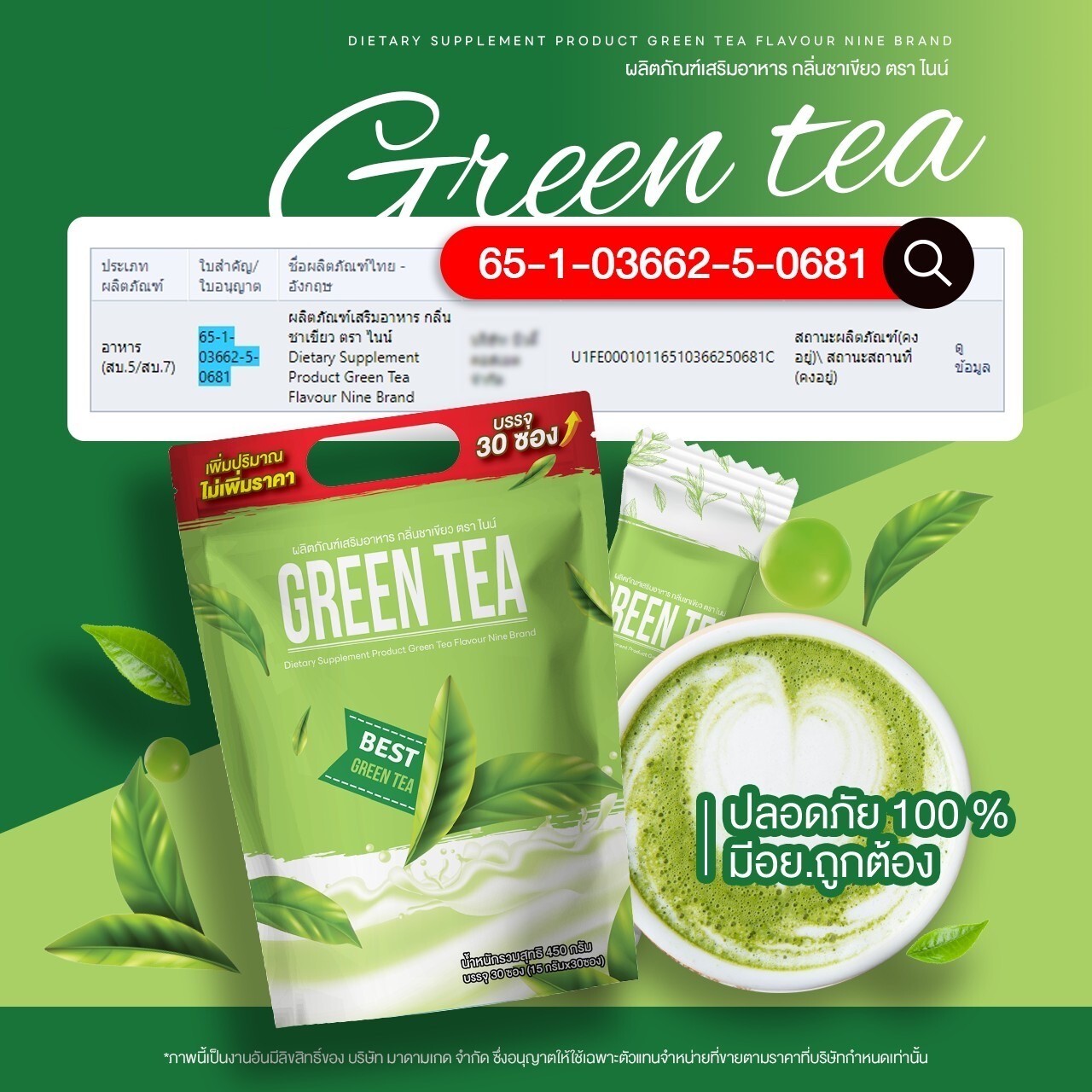 4x Nine Green Tea Instant Powder Mix Drink Control Hunger Weight Management