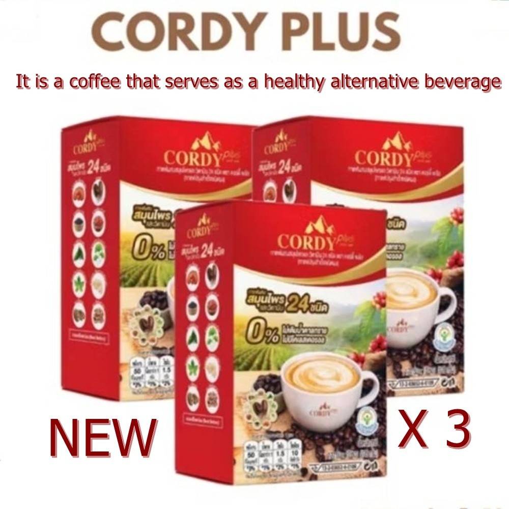 3X10Sachet Healthy Coffee CORDY Plus Plus 24 Herbs & Vitamin Mix Powder No Sugar