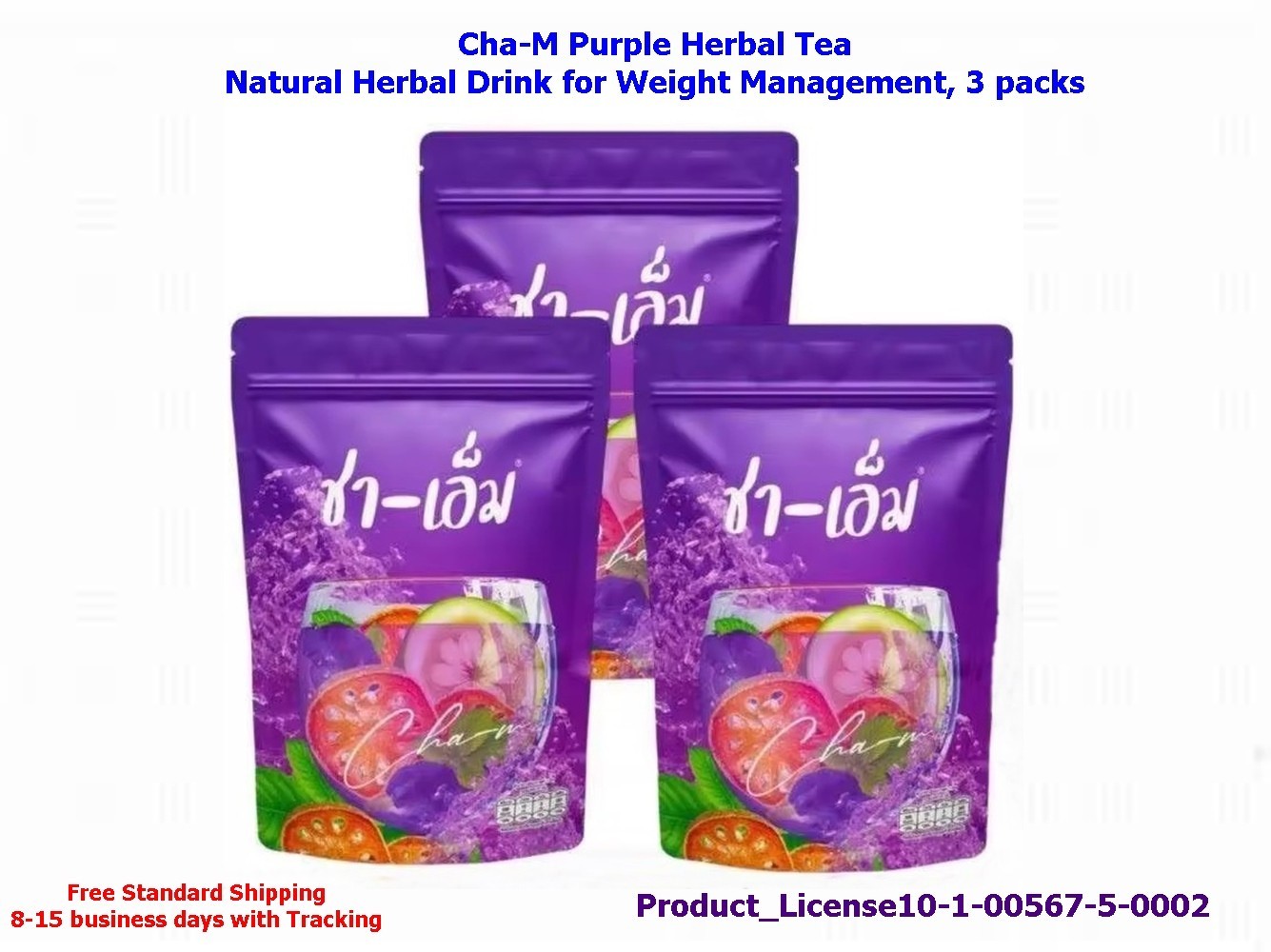Cha-M Purple Herbal Tea Natural Herbal Drink for Weight Management, 3 packs