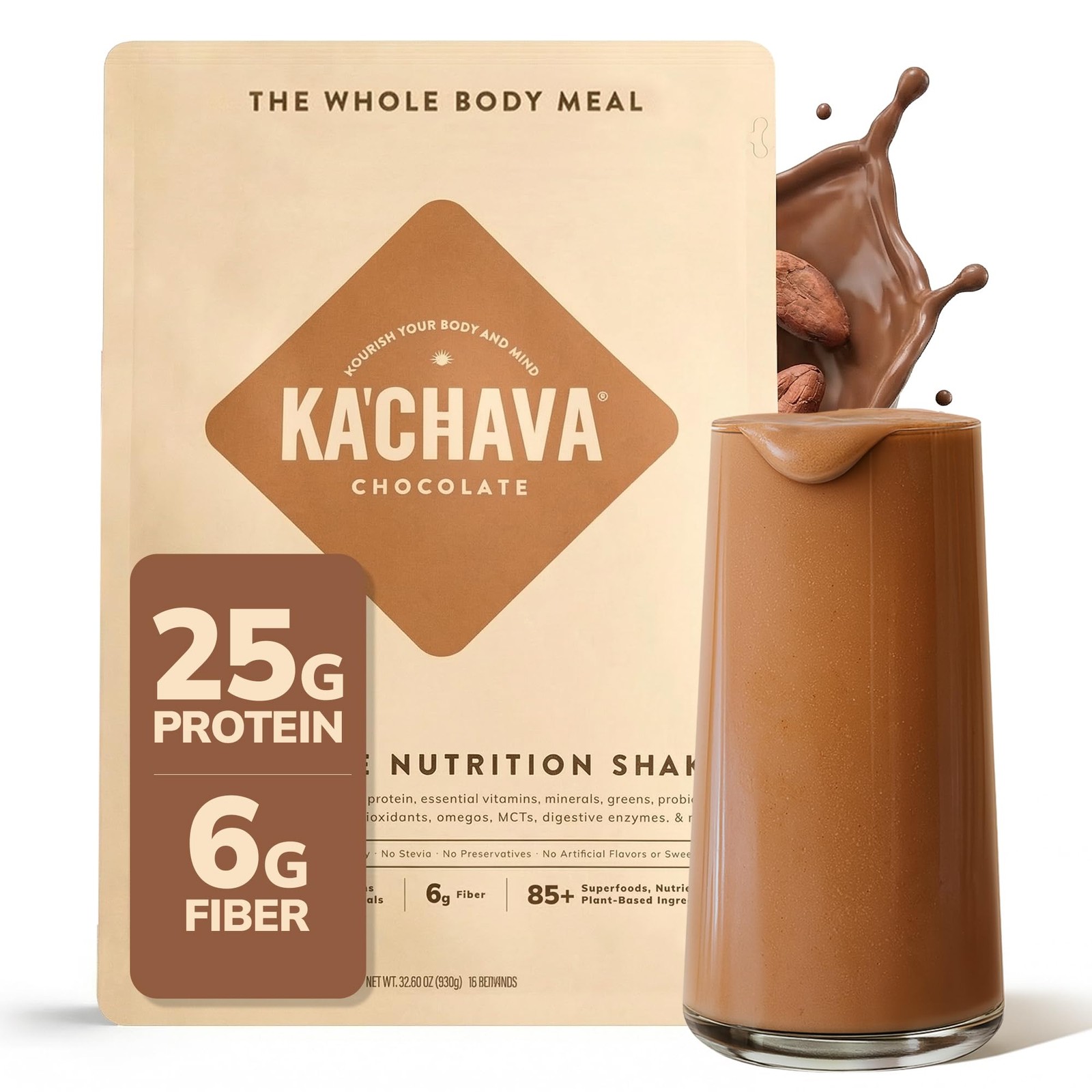 Ka’Chava Whole Body Meal Shake Chocolate 2 lb Gluten & Dairy Free (15 Servings)