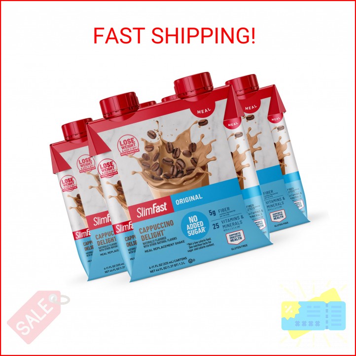 SlimFast Meal Replacement Shake, Original Cappuccino Delight, No Added Sugar, Me