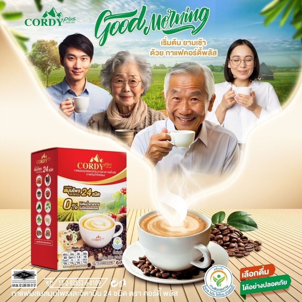 3 X Cordy Plus Coffee Instant Powder Mix Vitamins Cordyceps Ganoderma Ginseng