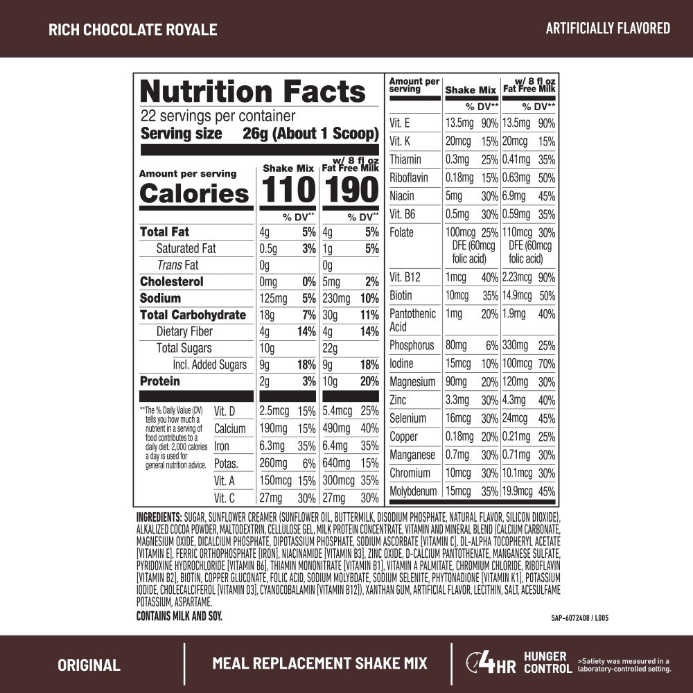 Meal Replacement Shake Mix Rich Chocolate Royale 20.18 oz 22 Servings