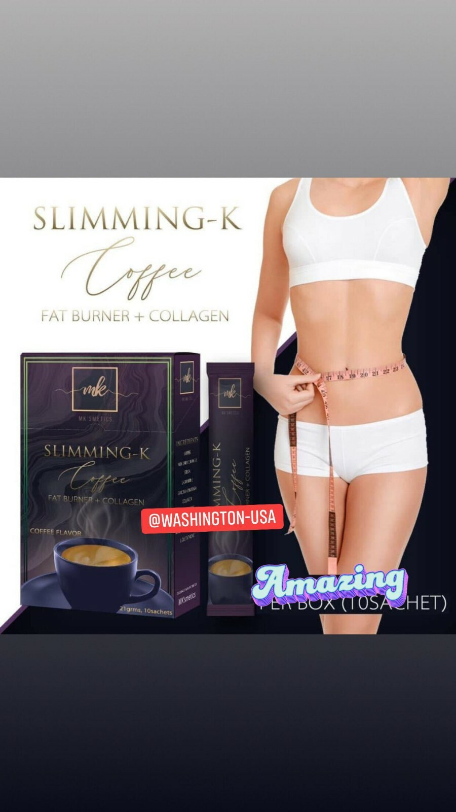 Slimming -K Coffee By Madam kilay Fat Burner + Collagen Mix Drink 21g,10 Sachet