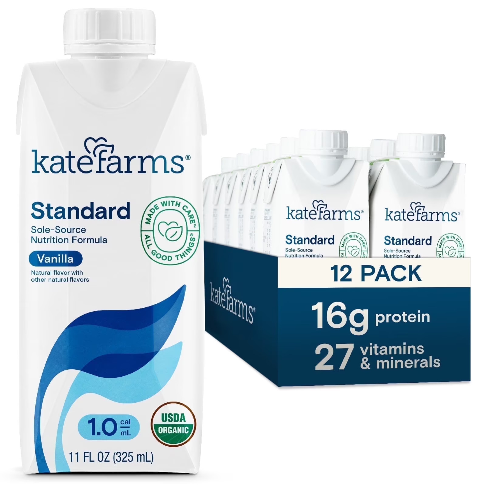 Kate Farms Standard 1.0 Vanilla Vegan Plant-Based Protein Shake 11oz – 12 Pack