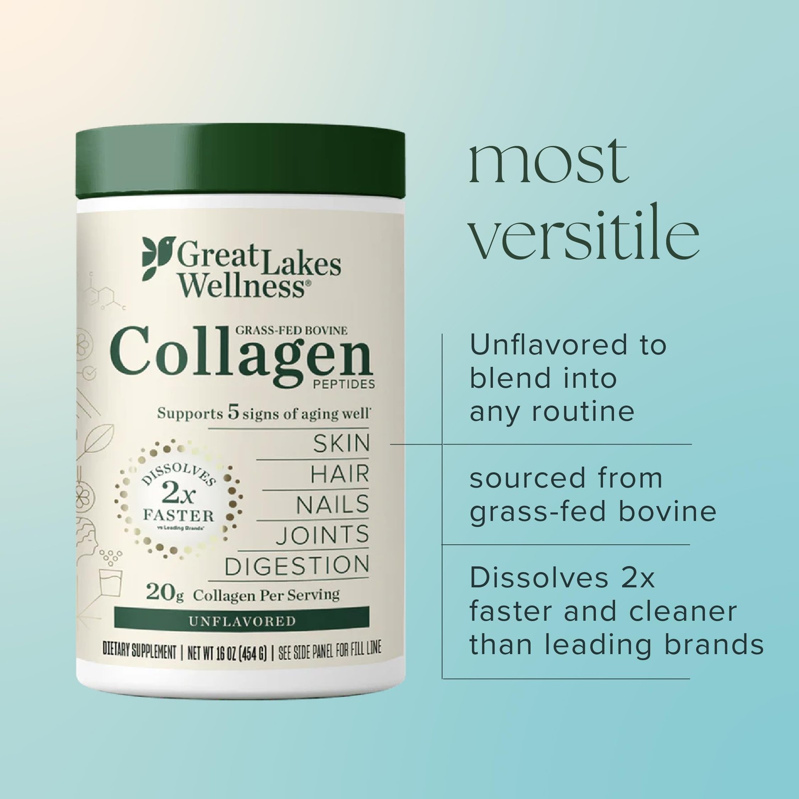(Pack of 2) Great Lakes Wellness Collagen Peptides Unflavored Protein Powd 10 Oz
