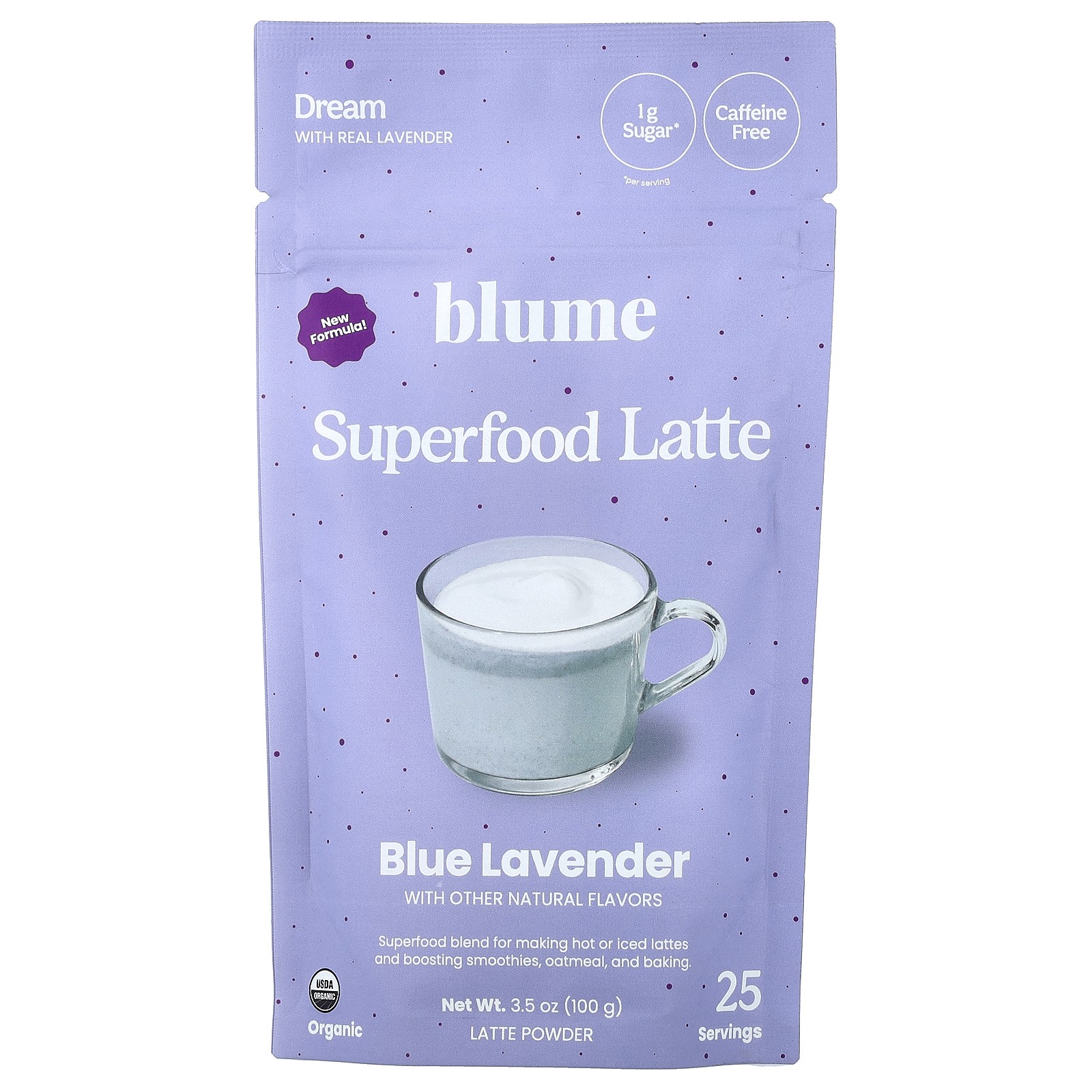 Superfood Latte, Blue Lavender, Caffeine Free, 3.5 oz (100 g)