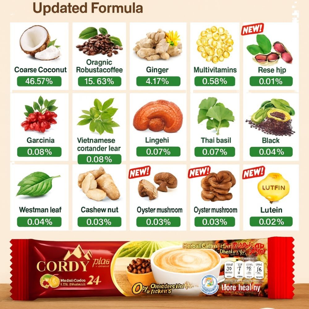 3x Cordy Plus Cordyceps Coffee Instant Sugar-Free Ginseng Ganoderma Drink