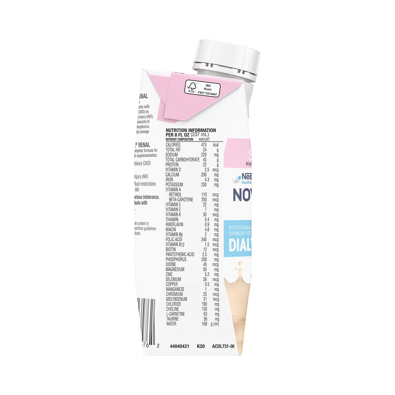 Nestle Novasource Renal Nutritionally Complete Formula Strawberry 8 oz 24 Ct