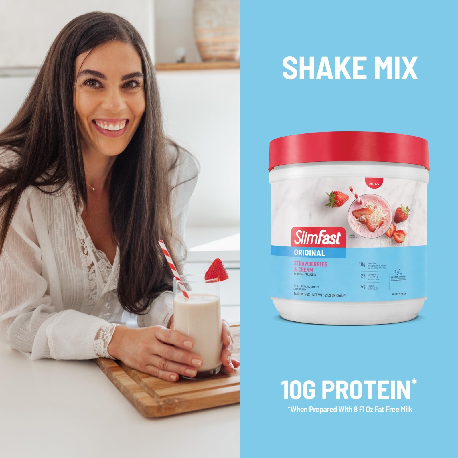 3 Pk 12.83 Ounce SlimFast Meal Replacement Powder, Original Strawberries & Cream