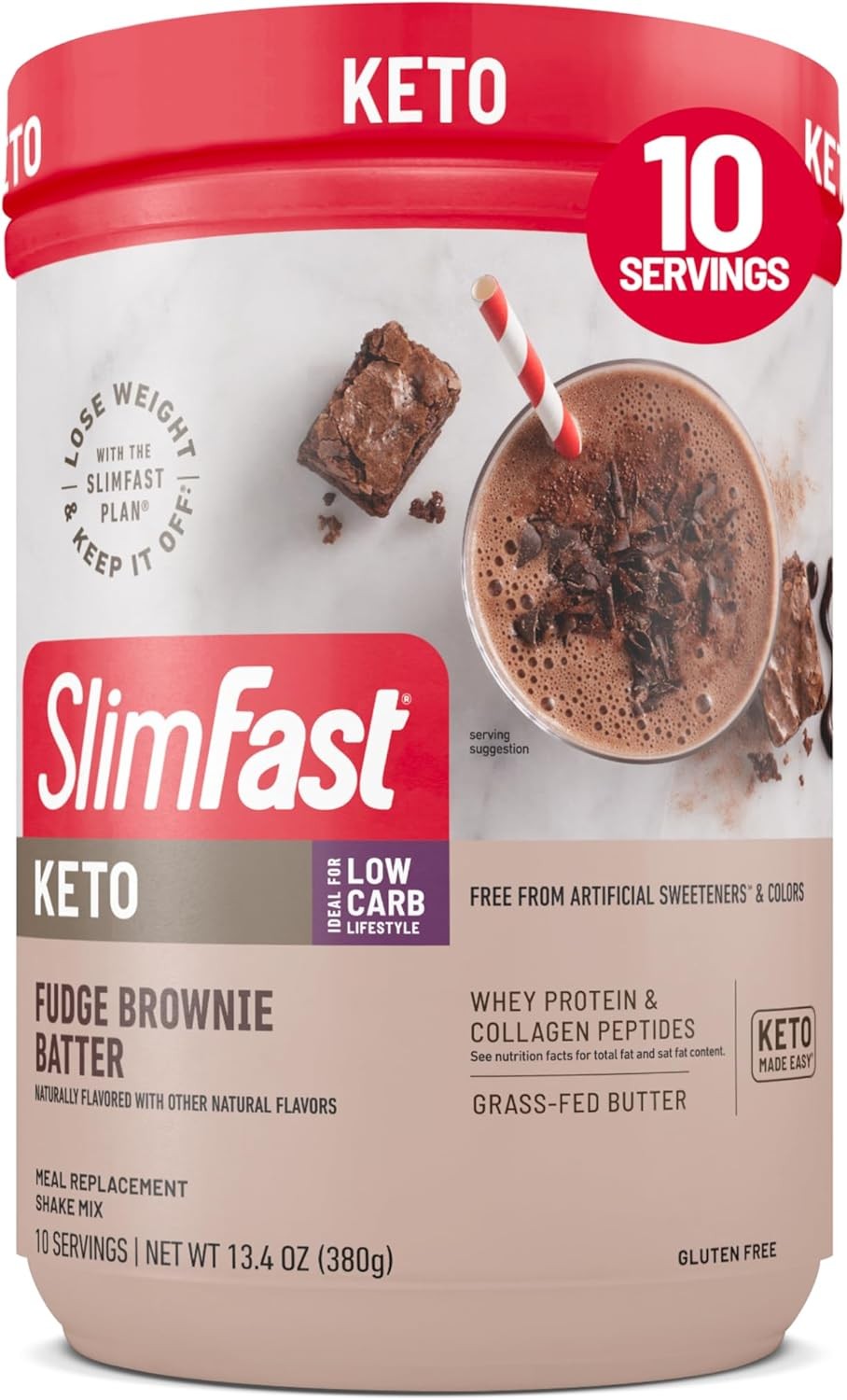 SlimFast Keto Meal Replacement Shake, Fudge Brownie Batter, Low Carb Keto Protei
