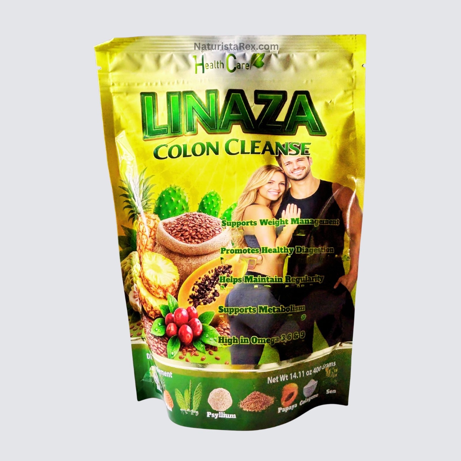 HealthC FlaxSeed (LINAZA) Colon Cleanse Powder | Pineapple Cactus & Papaya 400G