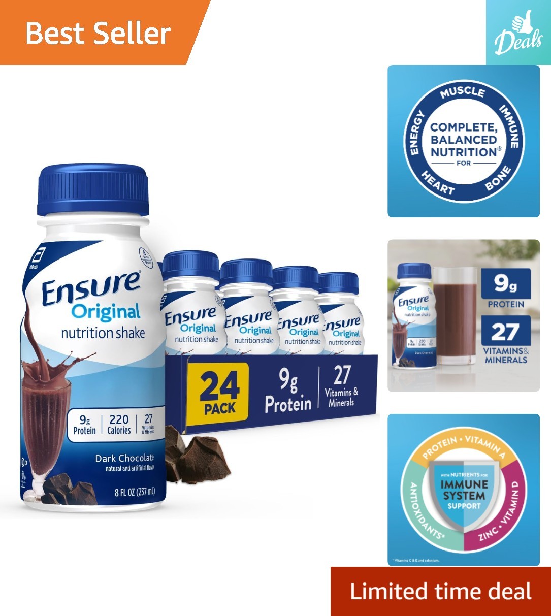 Doctor-Recommended Dark Chocolate Shake – 9g Protein, 27 Nutrients, 24 Bottles