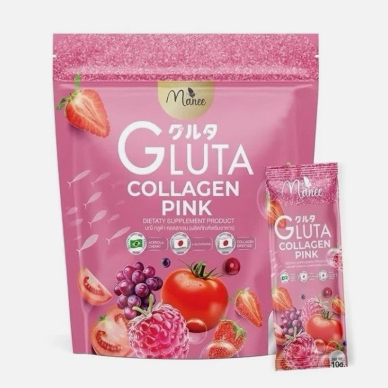 3 x 30 sachets Manee Gluta Collagen Pink Natural Mixed Fruits Extract Supplement