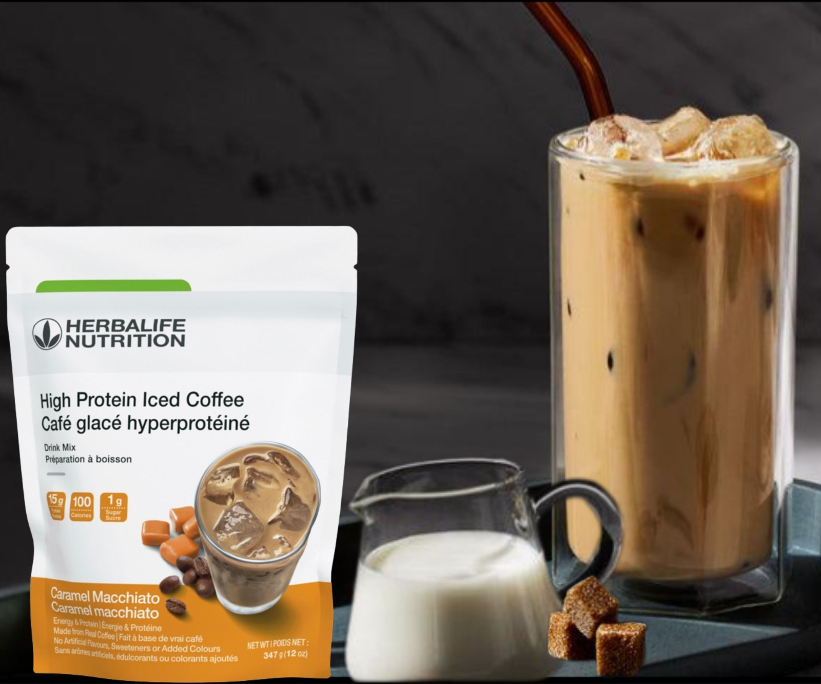 Herbalife Nutrition High Protein Iced Coffee Caramel Macchiato Drink Mix, 12 oz