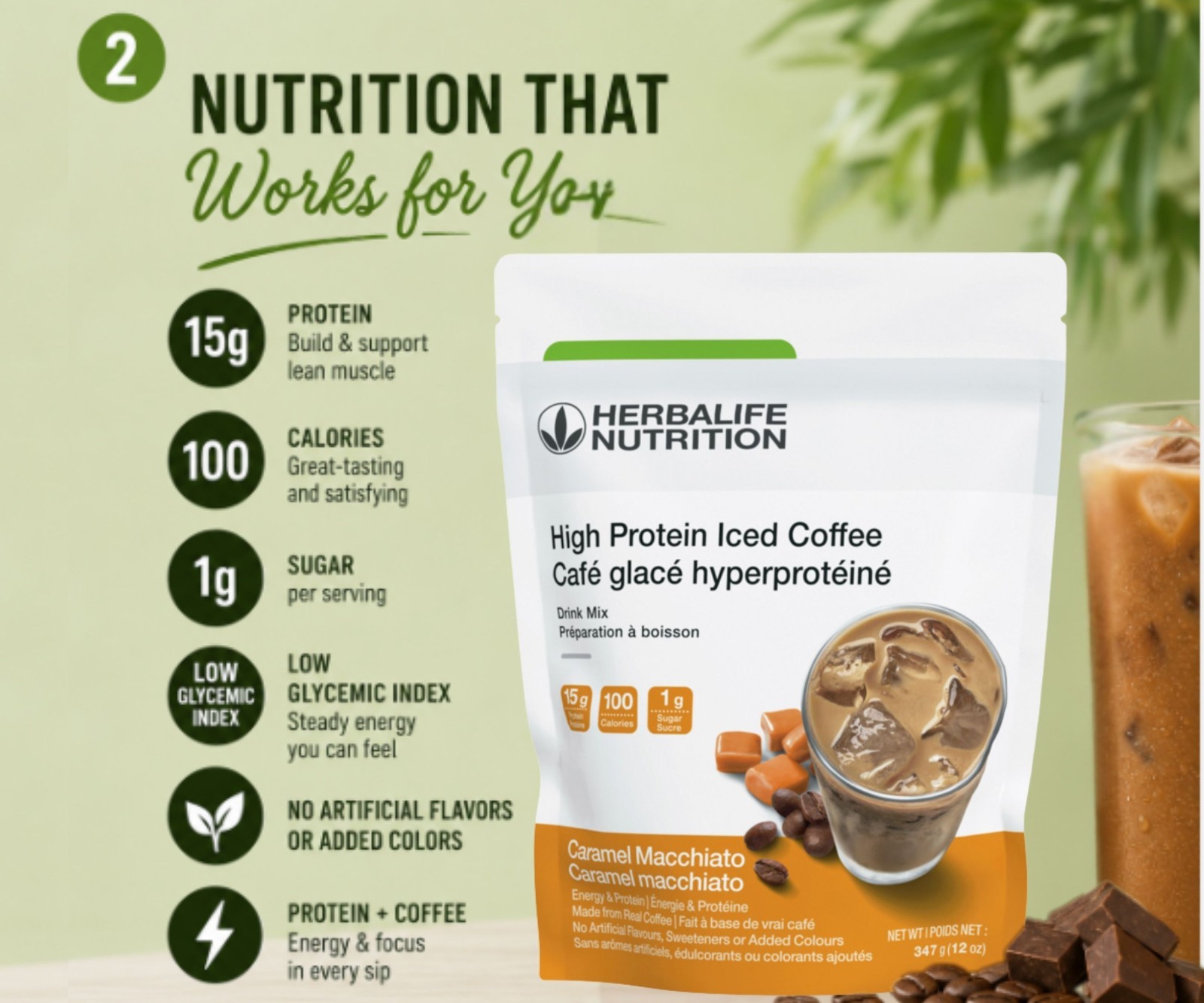 Herbalife Nutrition High Protein Iced Coffee Caramel Macchiato Drink Mix, 12 oz