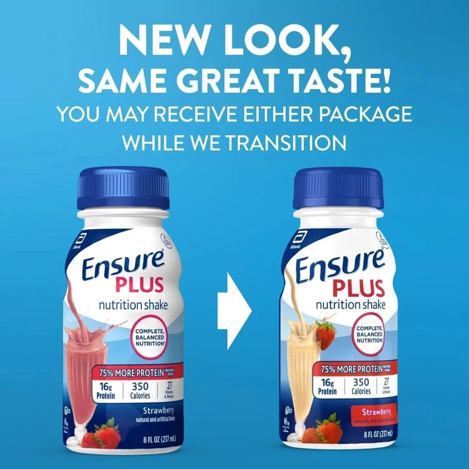 Ensure Plus Strawberry Nutrition Shake Meal Replacement Shake 8 fl oz – 24 Pack