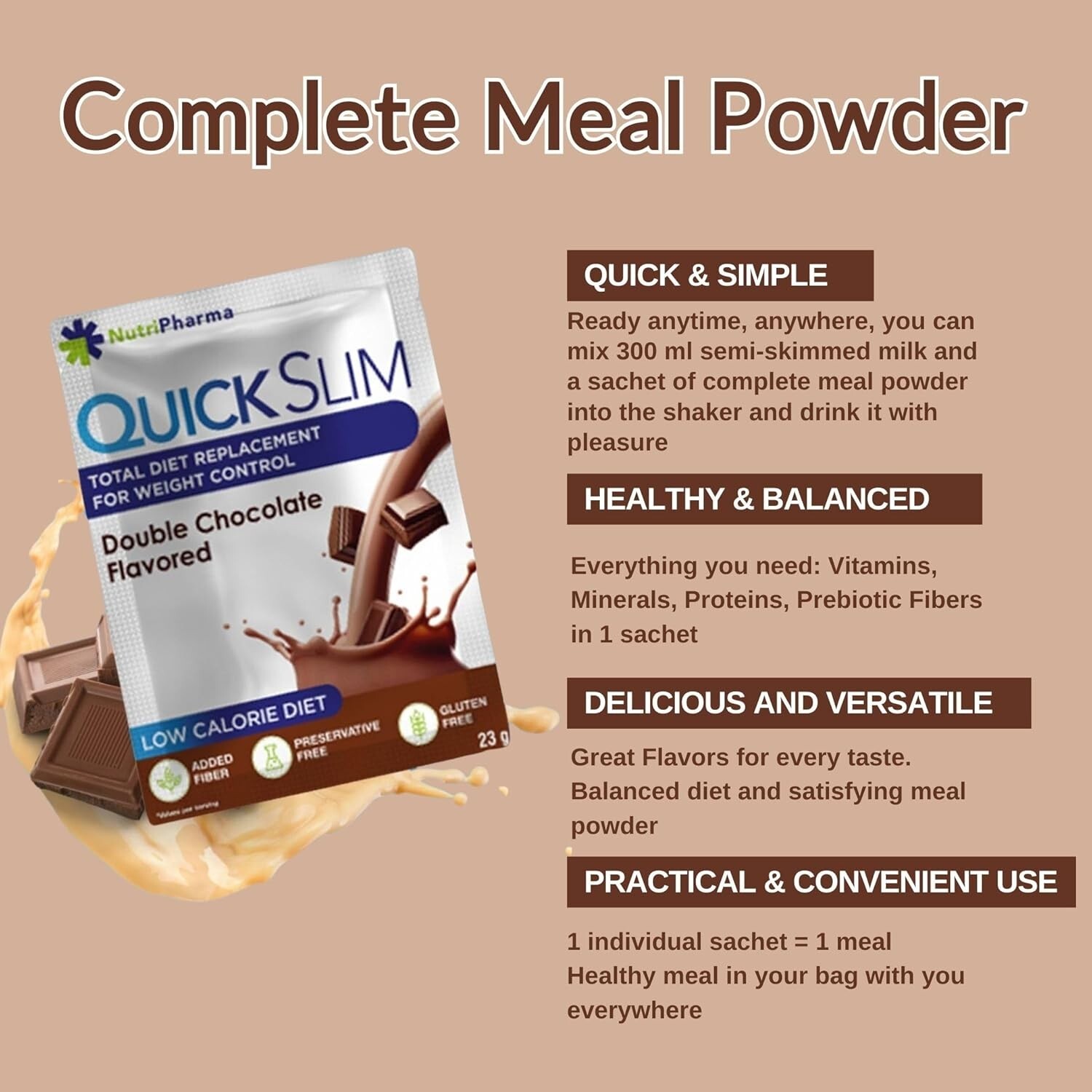 30 Servings Quick Slim Shake – Delicious Weight Loss Shake with Vitamins & Fiber