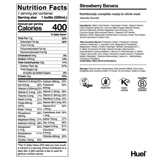 Meal Replacement Shake High Protein Strawberry Banana 16.9 fl oz 12 Pack Huel