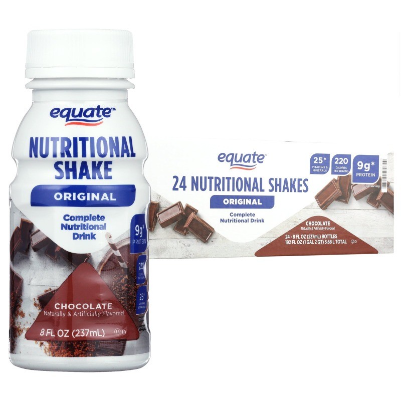 Equate Original Meal Replacement Nutritional Shakes, Chocolate,8 fl oz,24 Count