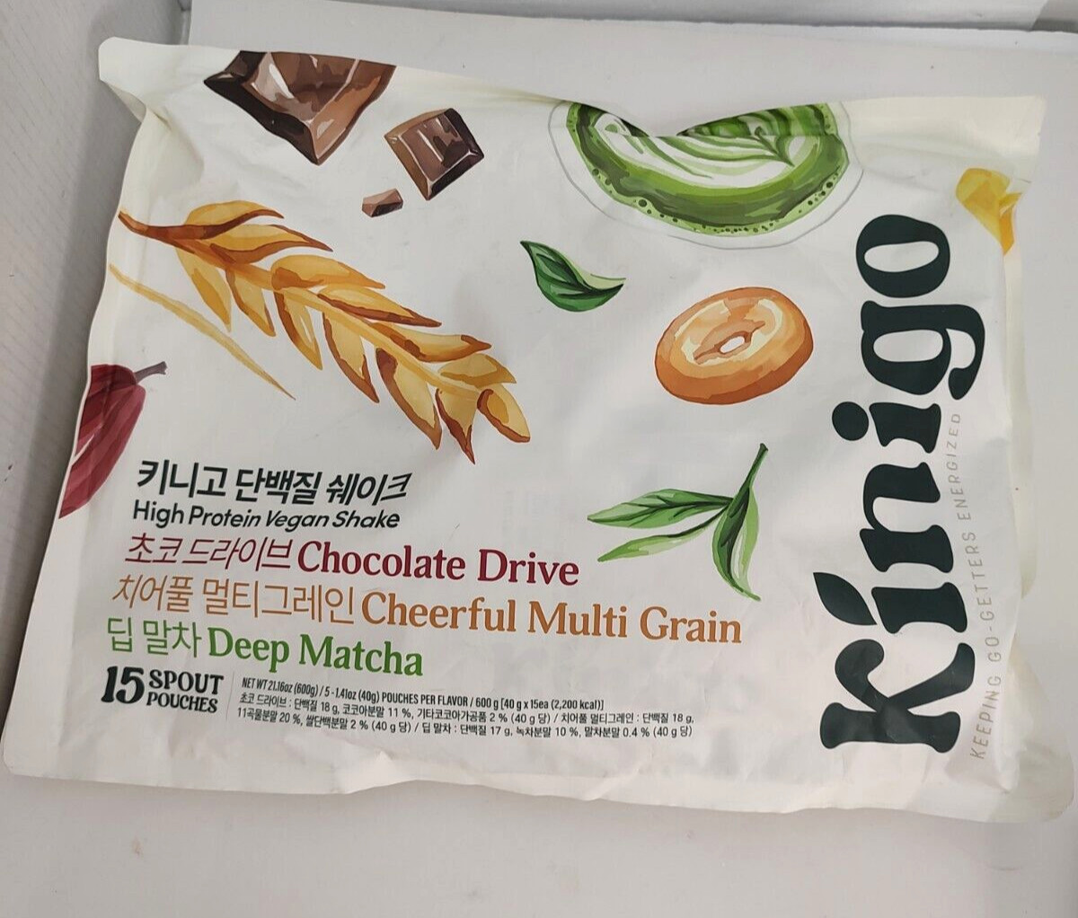 Kingo High Protein Vegan Shakes 15 Spout Pouches Deep Matcha Chocolate Multi