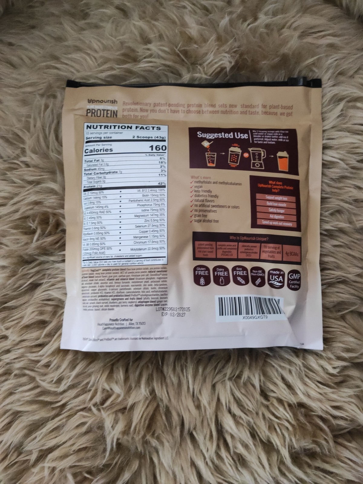 UpNourish Creamy Chocolate Vegan Protein Powder 54 Superfoods 23Oz/15 Servings !