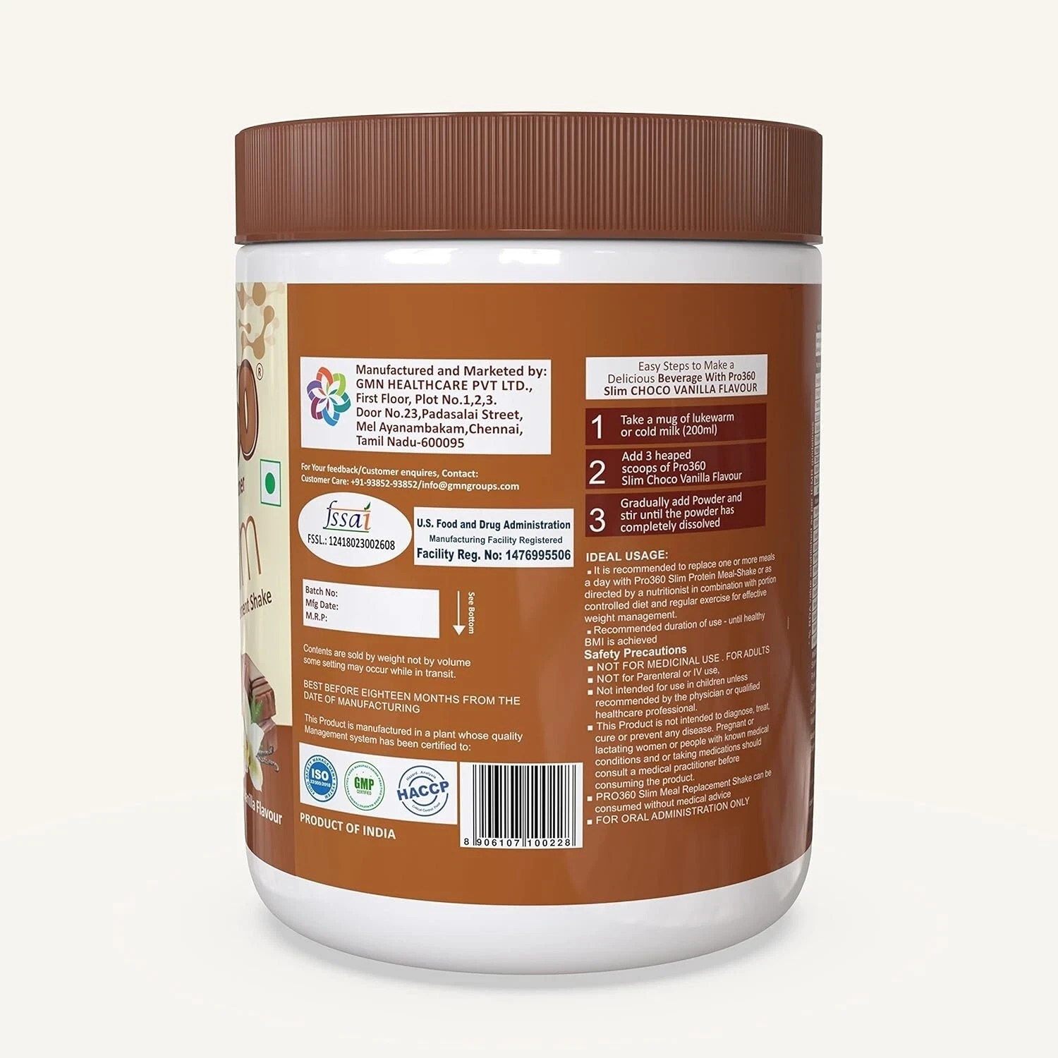 Pro360 Slim Shake Meal Replacement Protein Powder Weight Control 500Gm