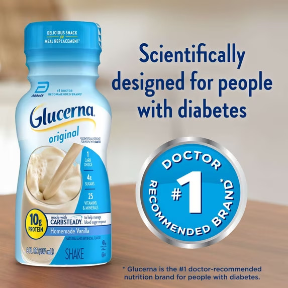 Glucerna Original Diabetic Protein Shake, Homemade Vanilla, 8 fl oz, 6 Count