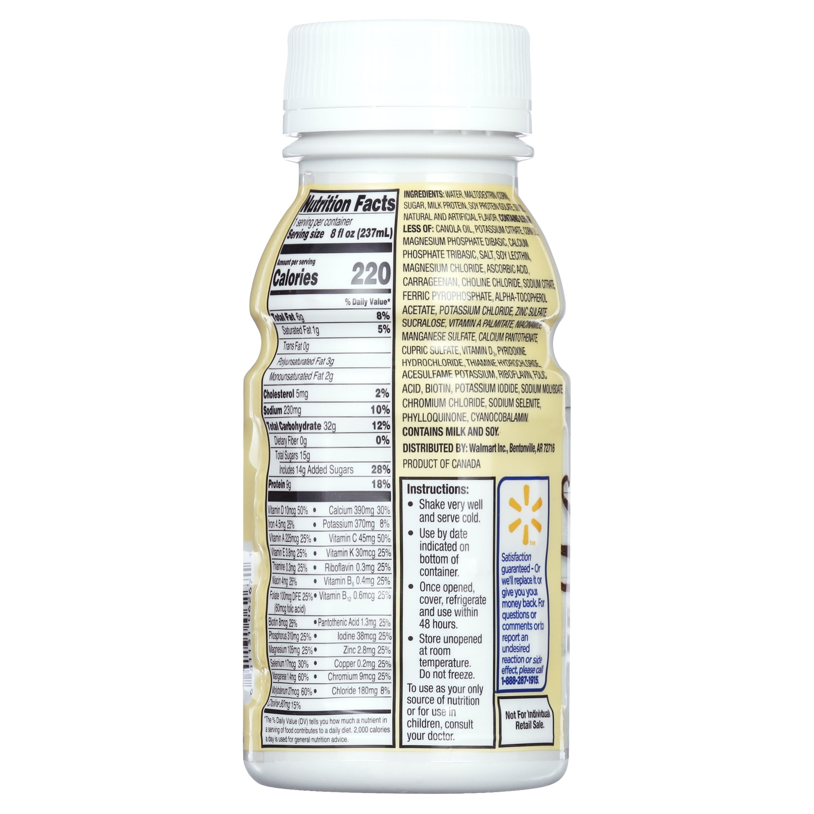 Equate Original Meal Replacement Nutritional Shakes Vanilla 8 Fl Oz 24 Count USA