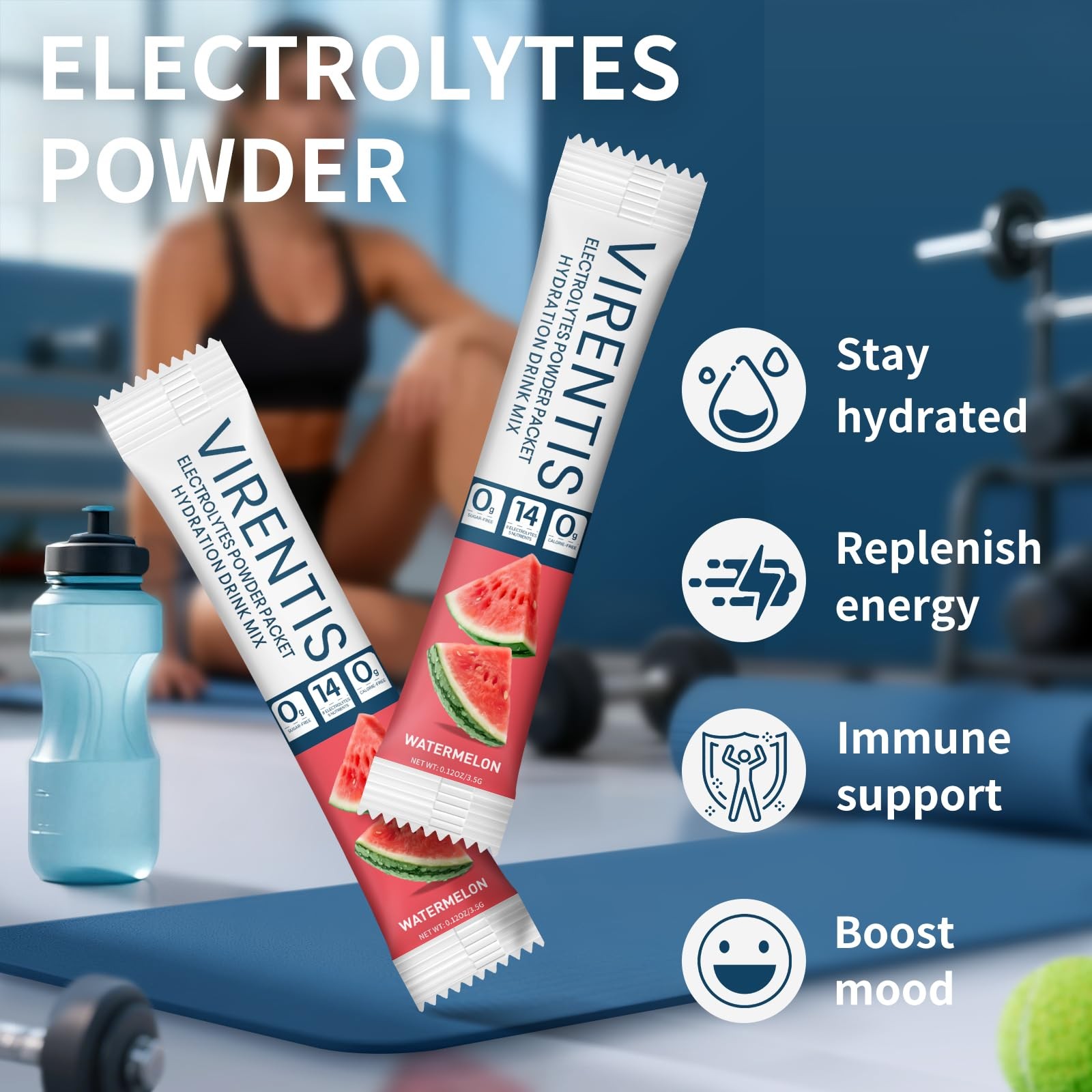VIRENTIS 16 Sticks Electrolytes Powder Packets Sugar Free 2 Ounce (Pack of 1)