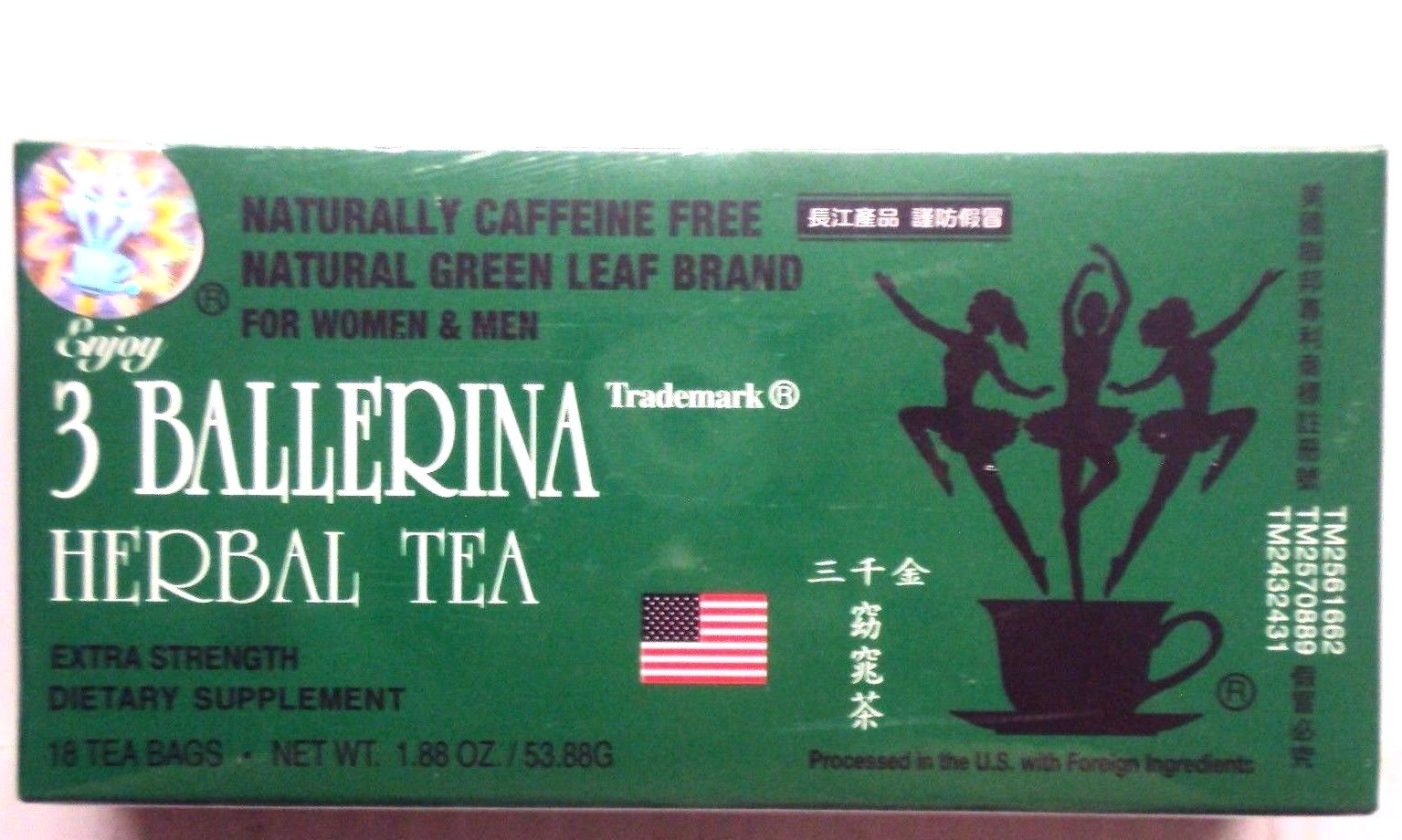 1 Box of 18 Tea Bag Diet Tea Men/Women Drink Extra Strength, 3 Ballerina