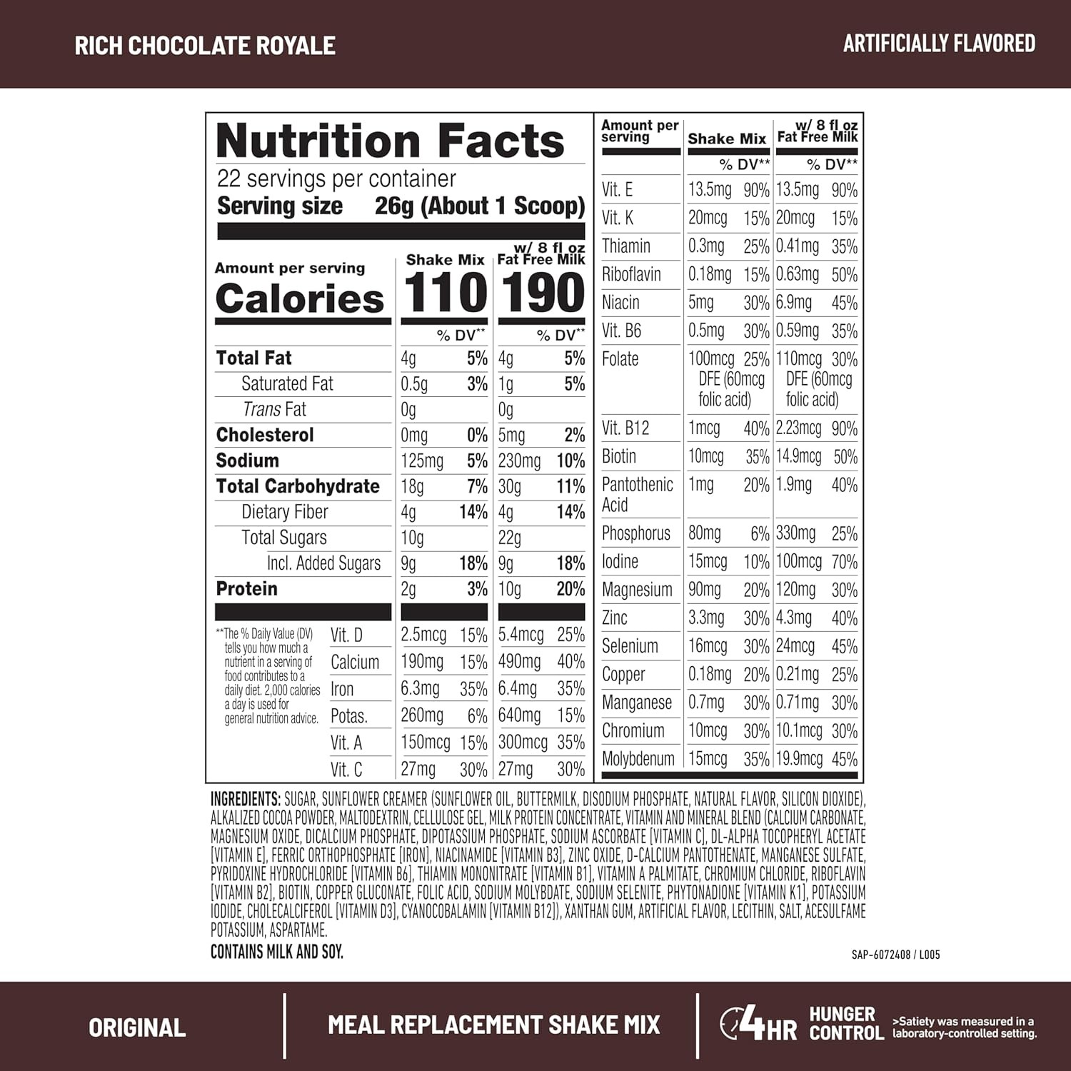 SlimFast Original Rich Chocolate Meal Replacement 10g Protein Powder Weight