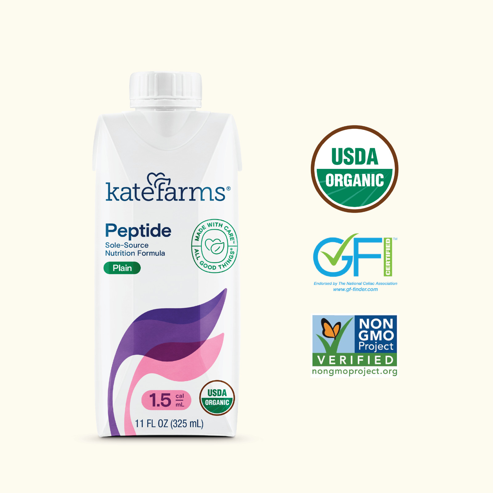 2 cases Kate Farms Organic Peptide 1.5 Nutrition Formula Plain 11oz Exp 2027
