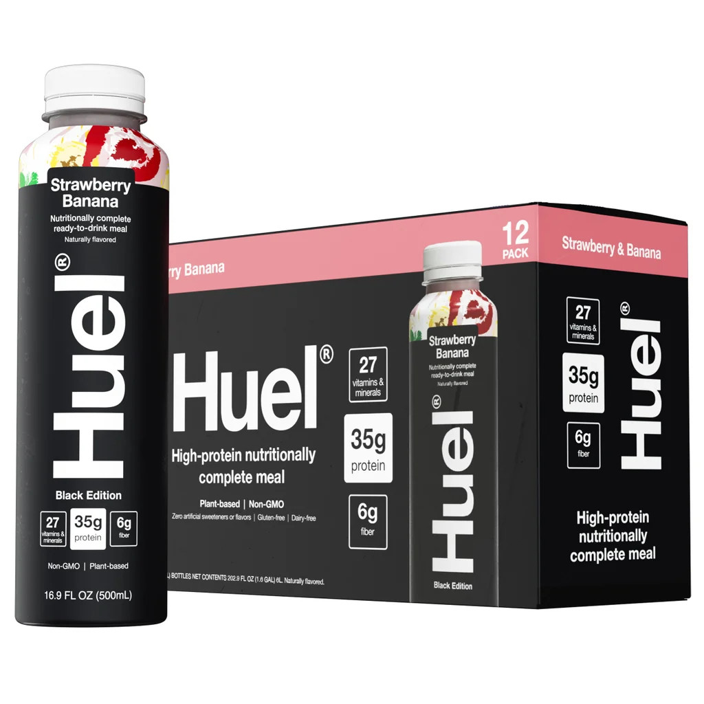 Huel Black Edition Strawberry Banana Ready to Drink 16.9oz 12 Pack Plant Protein