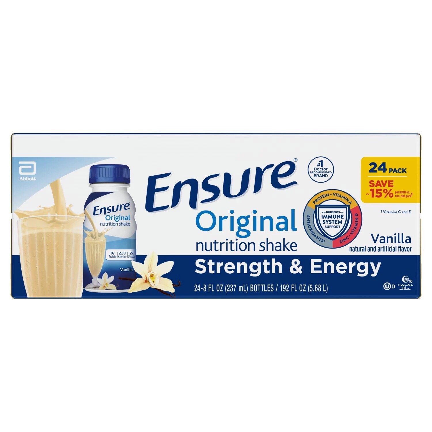 Ensure Original Nutrition Shake, Small Meal Replacement Shake, Vanilla 8fl 24ct.