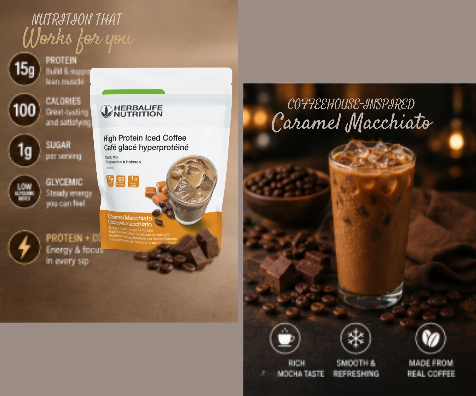 Herbalife Nutrition High Protein Iced Coffee Caramel Macchiato Drink Mix, 12 oz
