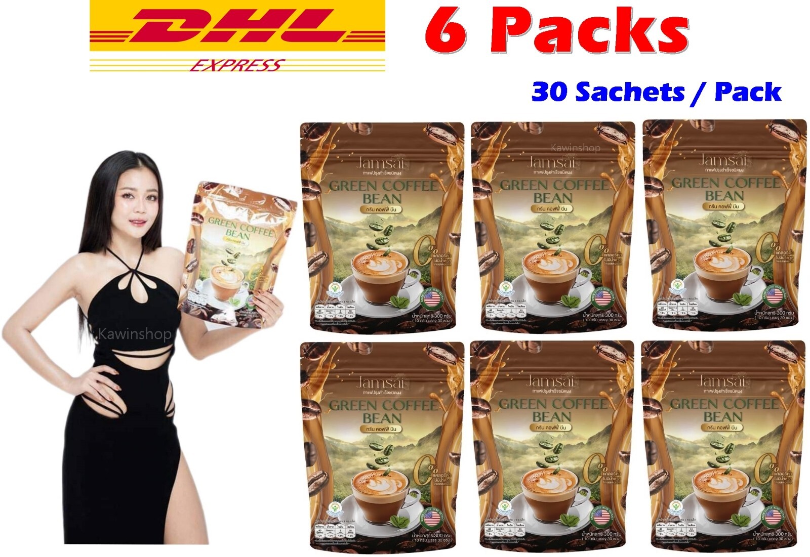 6 X Jamsai Green Coffee Bean Dietary Supplement30 Sachets