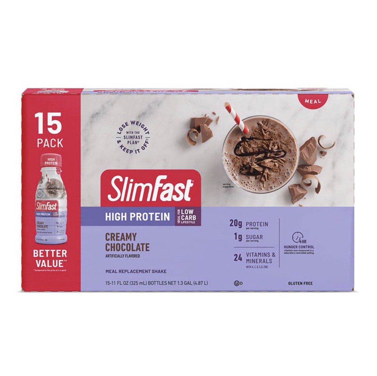 Slim Fast Advanced Nutrition Creamy Chocolate High Protein Shakes 11 oz. 15 pk
