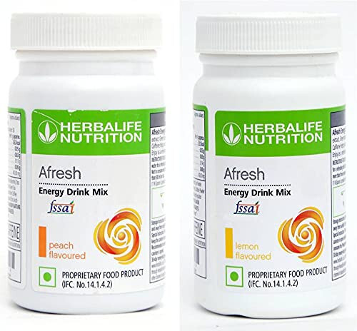 Pack of 2 Herbalife Afresh Energy Drink Mix Lemon & Peach Flavor 50gm Each