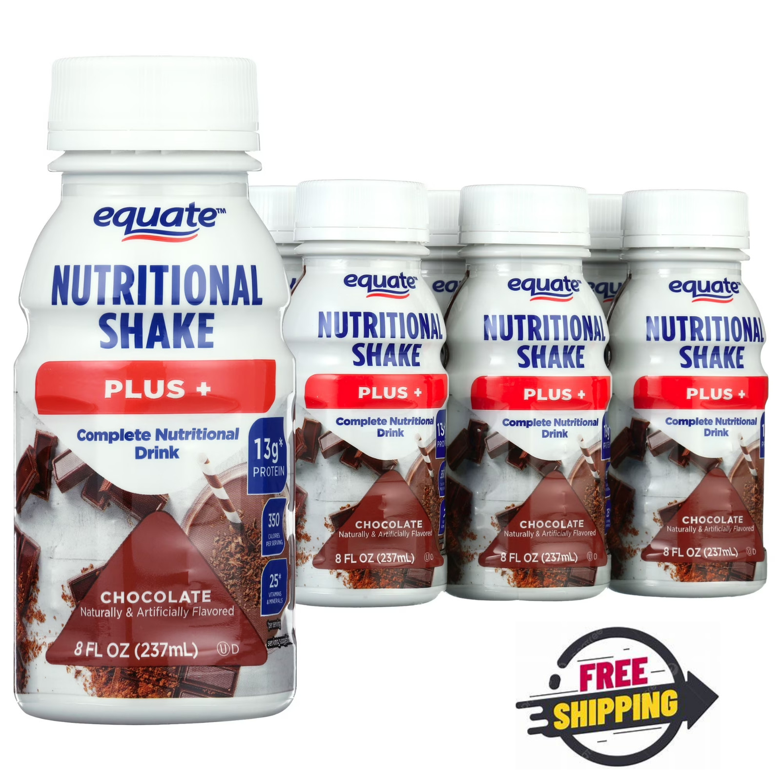 Equate Chocolate Nutritional Shake Plus, 8 FL OZ, 6 Count