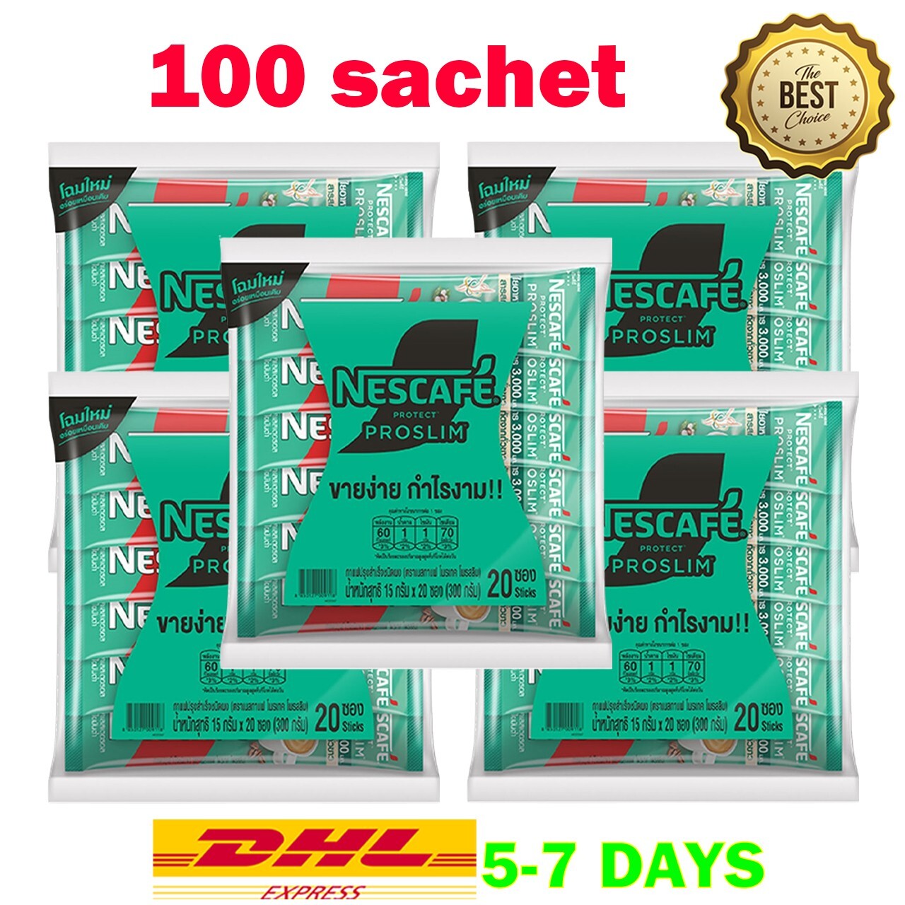 5 Pack Slim Coffee Fat Burner + Fiber Nescafe Proslim Coffee Weight Control Whit