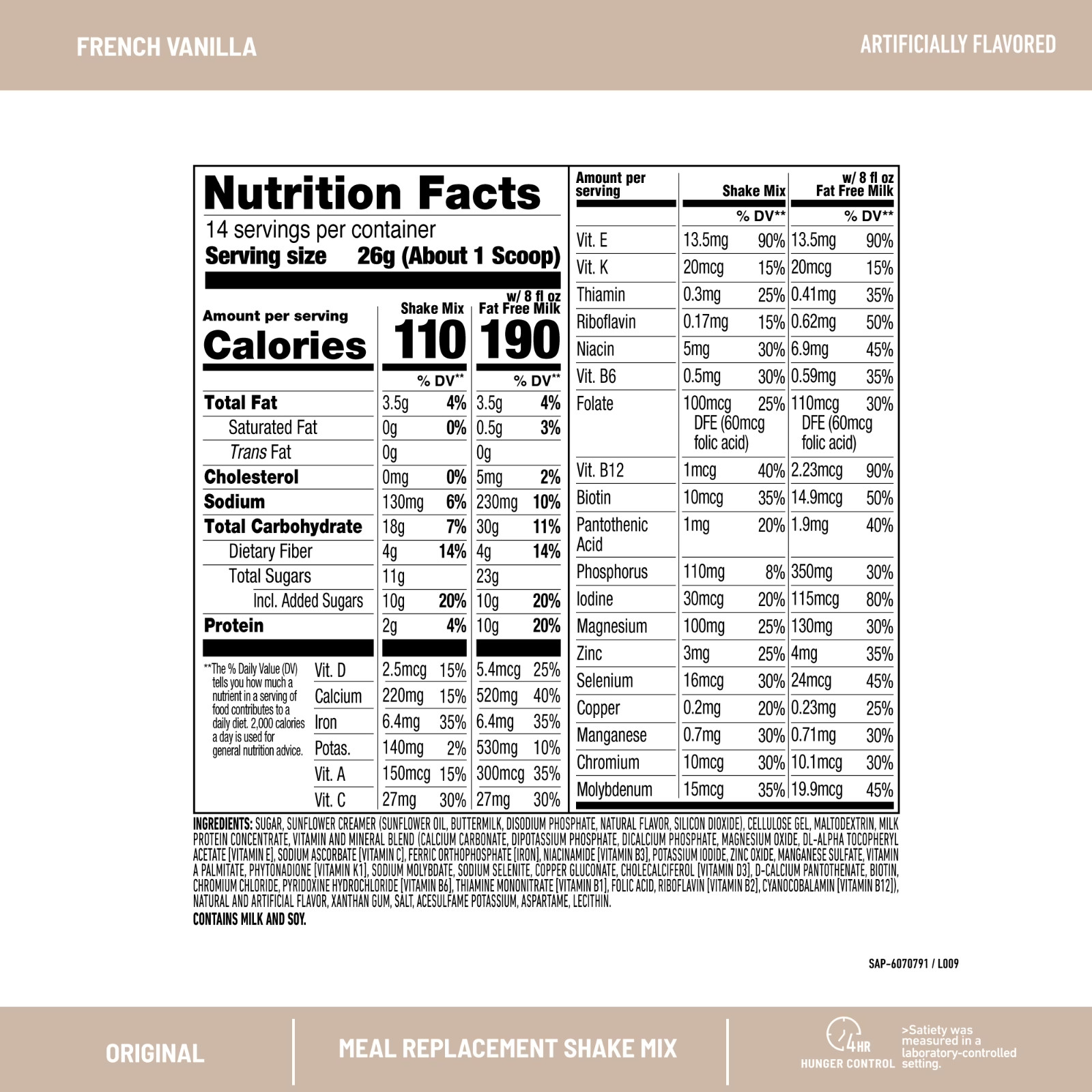 SlimFast Original Meal Replacement Shake Powder, French Vanilla,12.83 oz,14 serv
